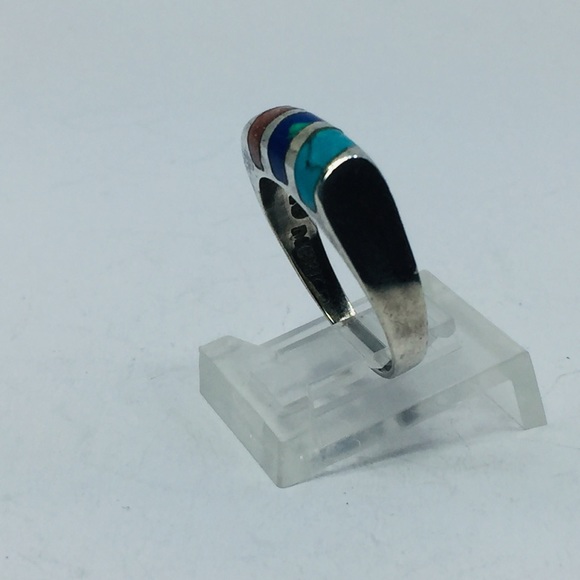 SOLD Sterling TAXCO Ring Pyrite, Lapis & Turquoise - Picture 3 of 8